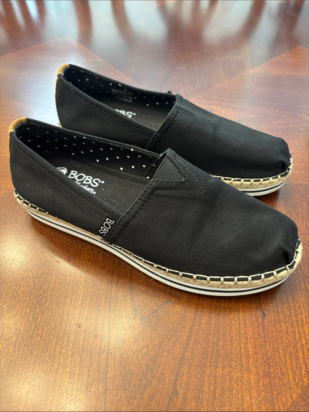 BOBS from Skechers Black Canvas Slip-On Espadrille Loafers